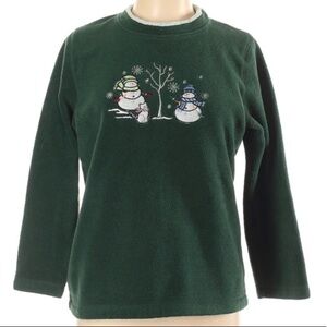 Vintage Embroidered snowman emerald Green fleece sweatshirt crewneck large